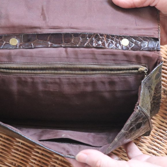 Alligator Envelope Style Clutch with Chain - Picture 3 of 5